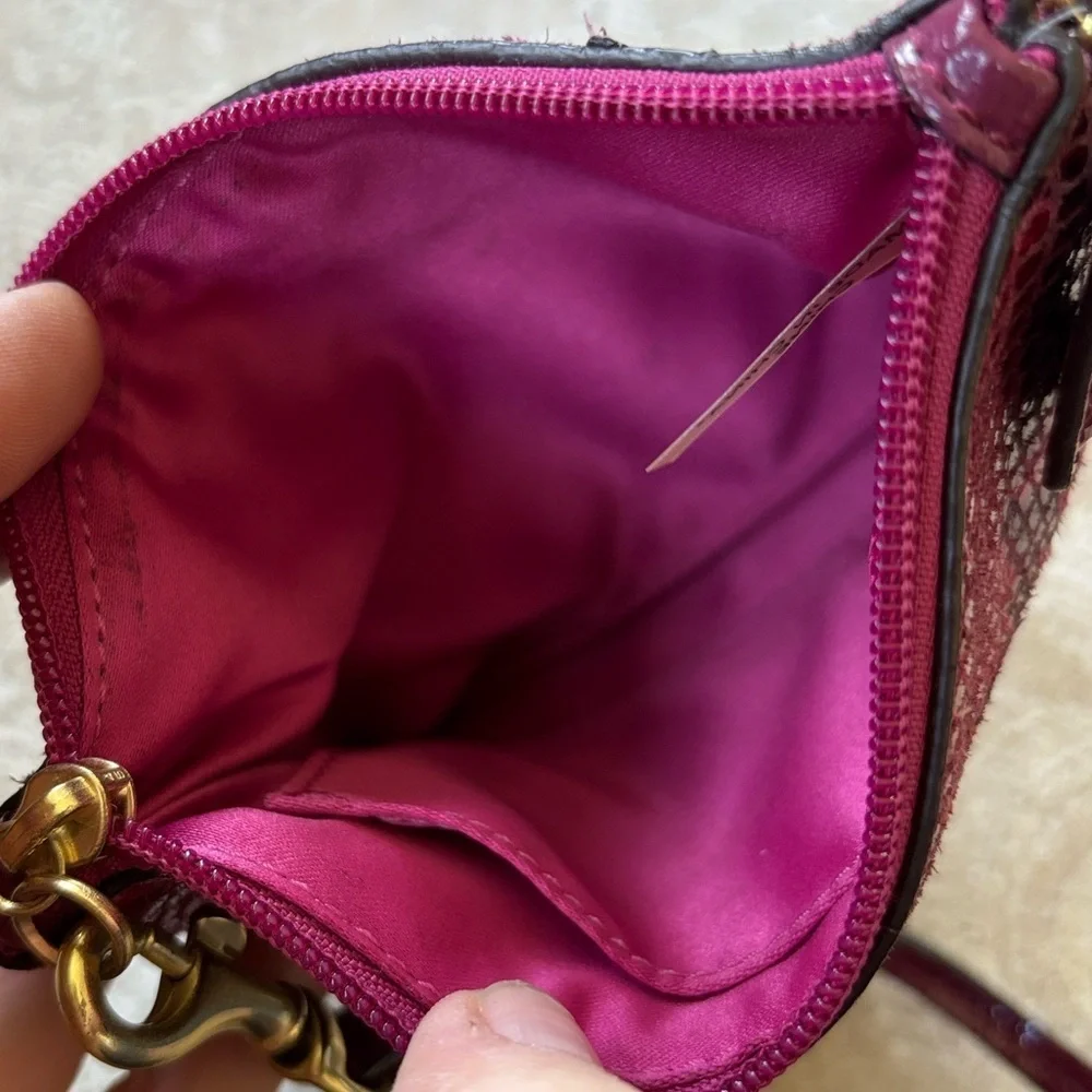 COACH Leather Zippered Wristlet Snakeskin Raspberry Pink Embossed Python Exotic